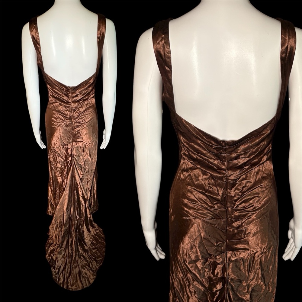 Elegant Brown Satin Dress - Picture 2 of 3
